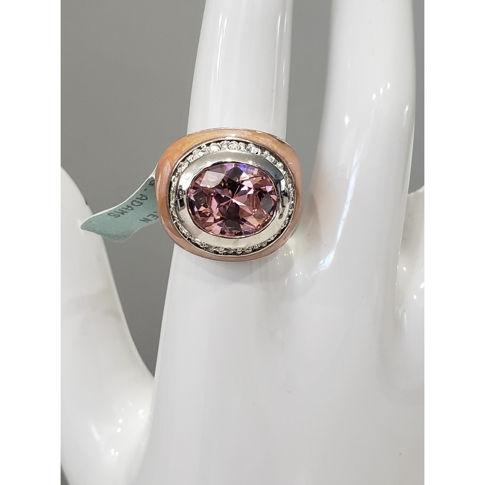 NEW Lauren G Adams Cubic Zirconia enamel ring Art Deco Cocktail pink Apricot